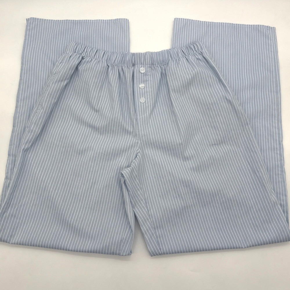 Vine Valley Women's Pants‎ Blue Striped Elastic Waist Faux Button Front Small